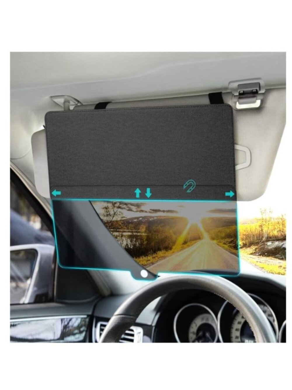 Sun Visor Extender For Cars SUVs Magnetic Adjustment Blocks Glare (Black)